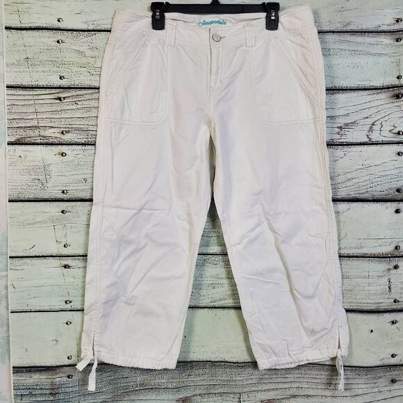 Aeropostale Women's White Cargo Capri Pants Size 13/14 100% Cotton Drawstring He - Picture 1 of 8